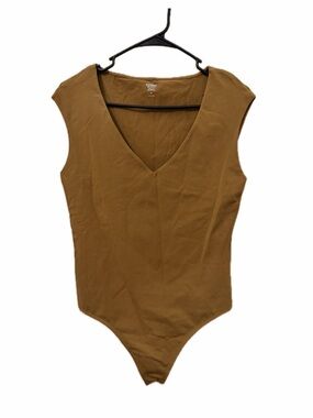 Express Brown V-Neck Cap Sleeve Bodysuit